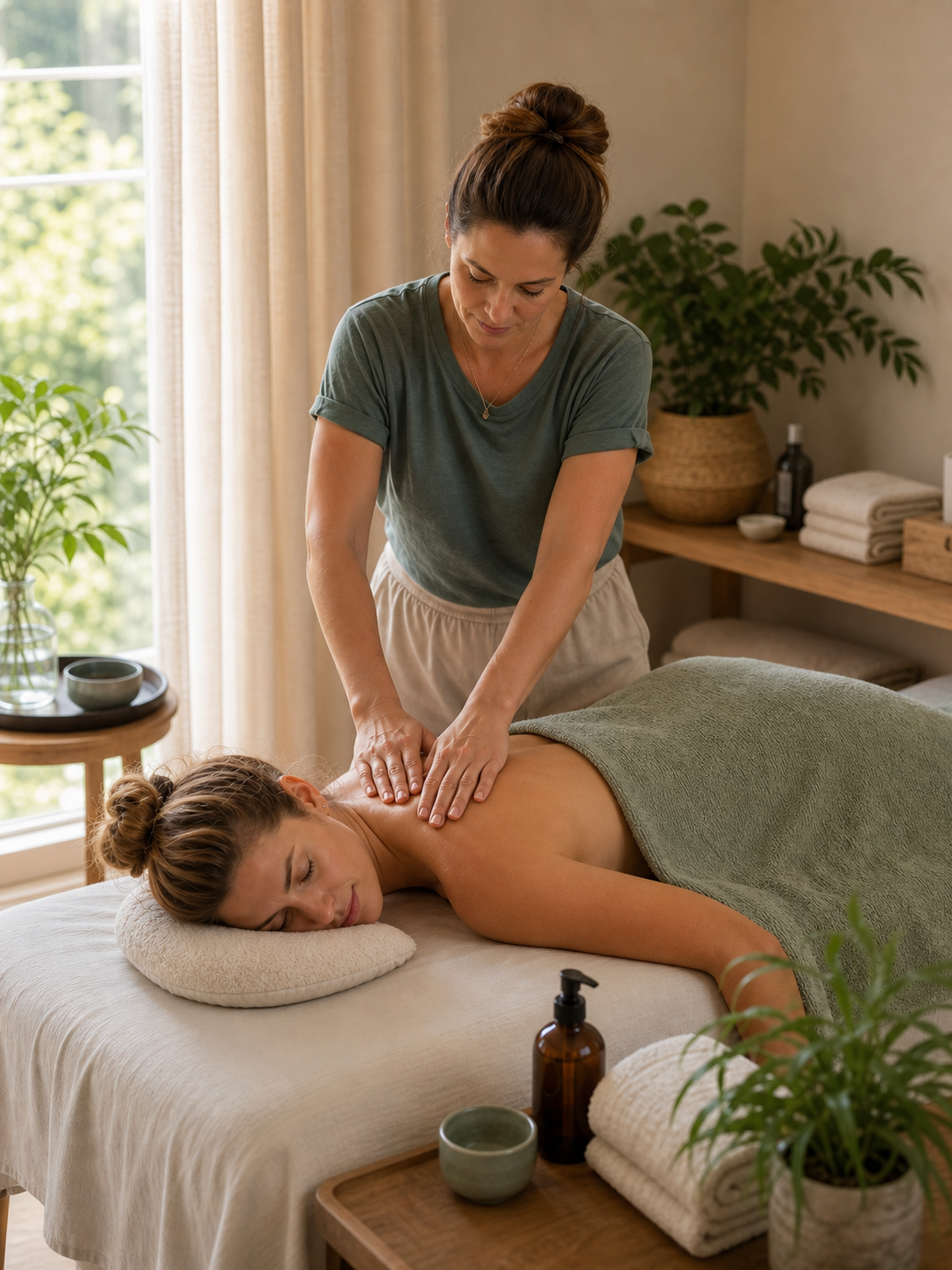 Massage therapy treatment in a calm wellness room