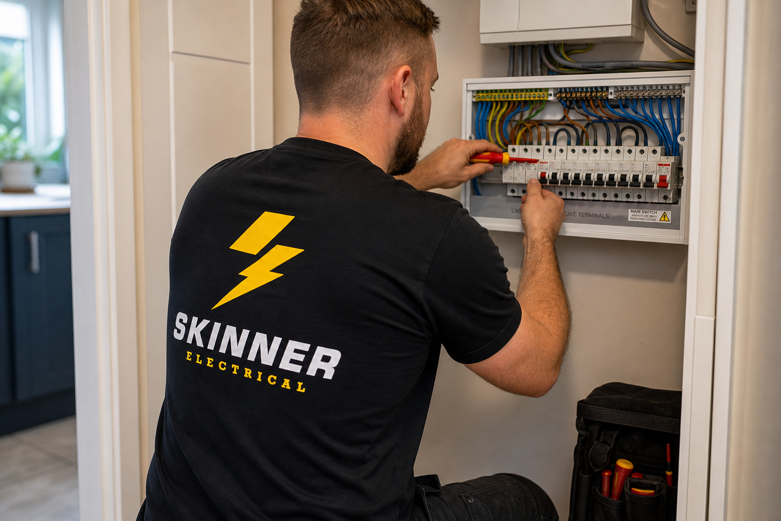 Skinner Electrical electrician working on a domestic switchboard